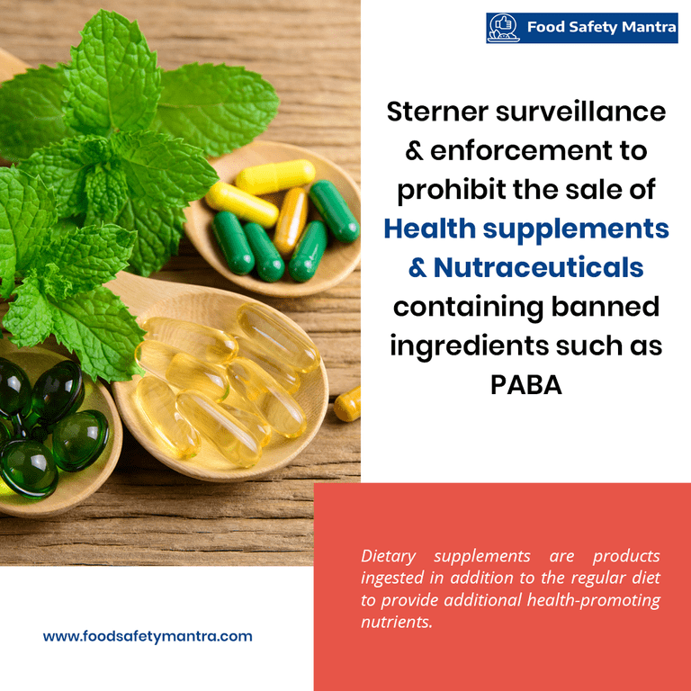 Sterner Surveillance And Enforcement To Prohibit The Sale Of Health Supplements And Nutraceuticals Containing Banned Ingredients Such As PABA.